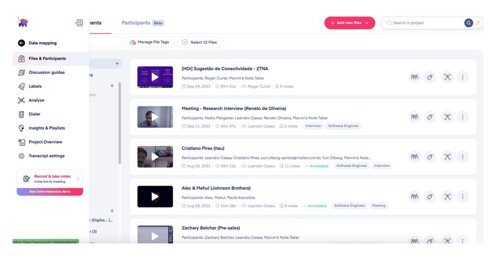 User interview documentation in Marvin
