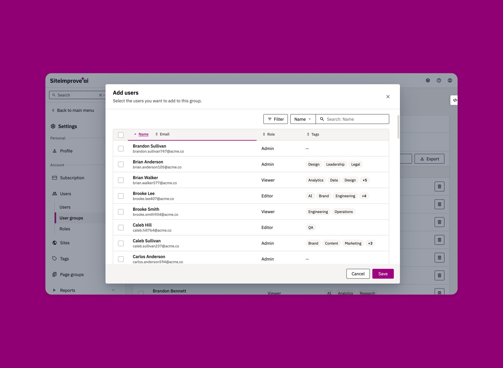 Add users modal