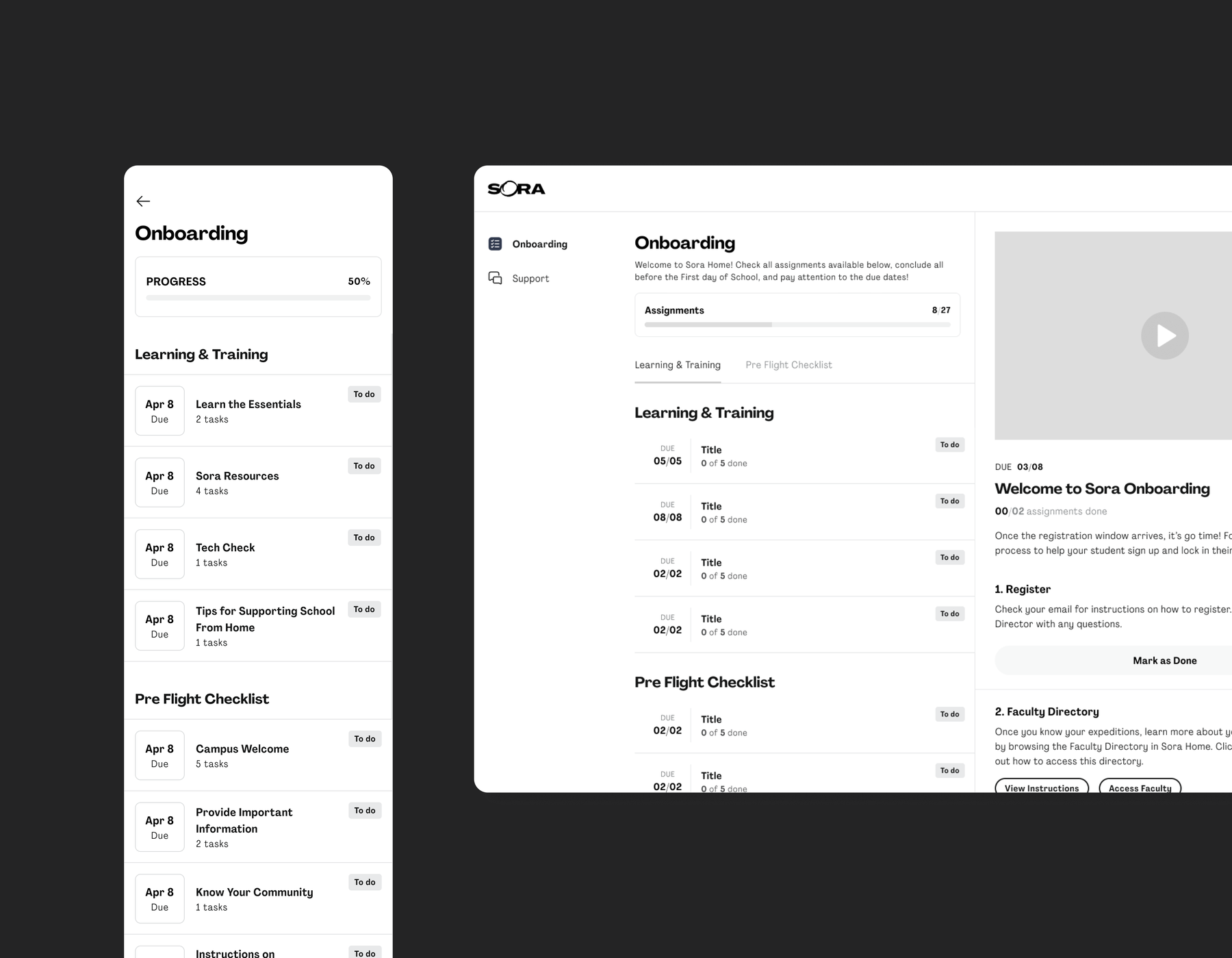 Wireframes for the onboarding interfaces