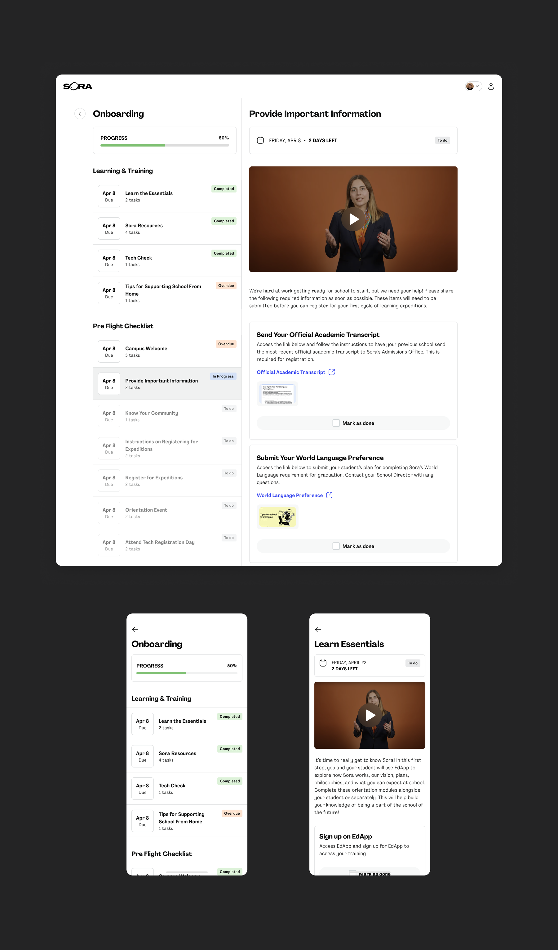 Families checklist interface